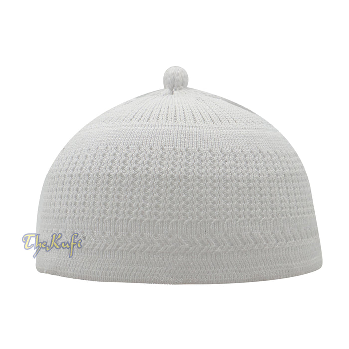 Baby Kufi White Stretch-Knit Pom-Pom Soft Cotton Beanie Skull Cap