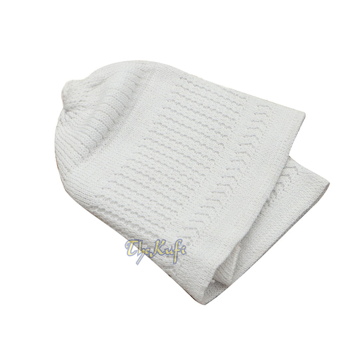 Baby Kufi White Stretch-Knit Pom-Pom Soft Cotton Beanie Skull Cap