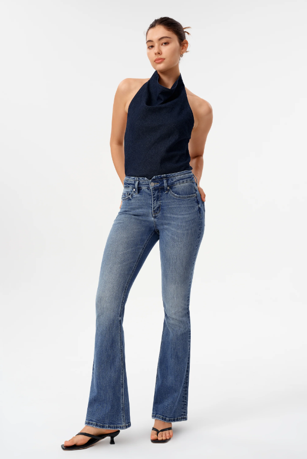 Barcelona High Rise Flare, Vintaqua - 13 Hub Lane   |  Slim Flare Jeans