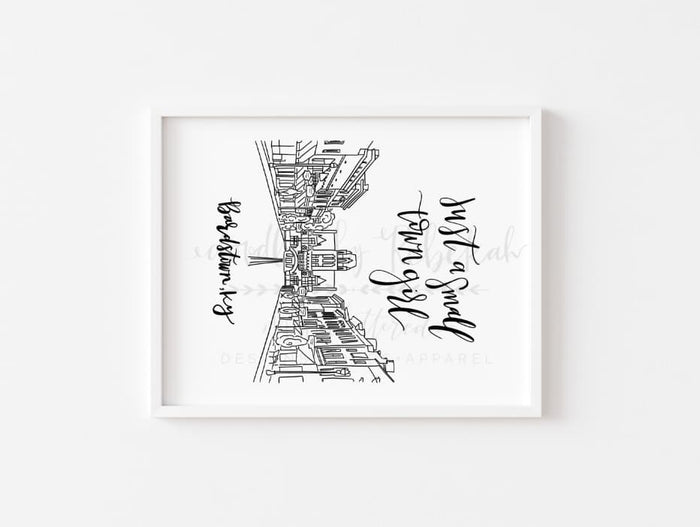 An 8x10 print of handwritten-style typography illustration, predominantly in black, with a white background, framed in a simple black frame.