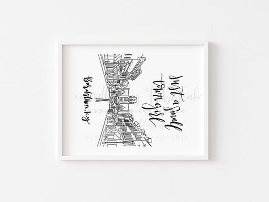 An 8x10 print of handwritten-style typography illustration, predominantly in black, with a white background, framed in a simple black frame.