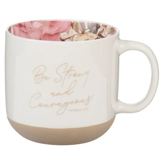 Be Strong and Courageous Pink Dahlia Ceramic Coffee Mug - Joshua 1:9