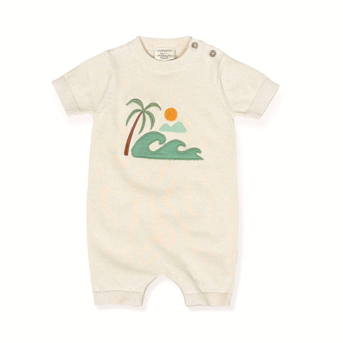 Beach Embroidered Baby Knit Romper (Organic Cotton)