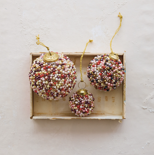 Beaded Glass Ball Ornament, Rainbow Multi - 13 Hub Lane   |  Glass Ball Ornaments