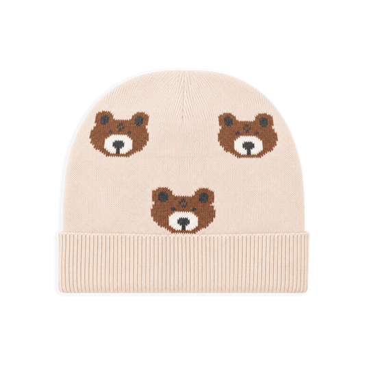 Organic Cotton Bear Sweater Knit Round Baby Beanie Hat