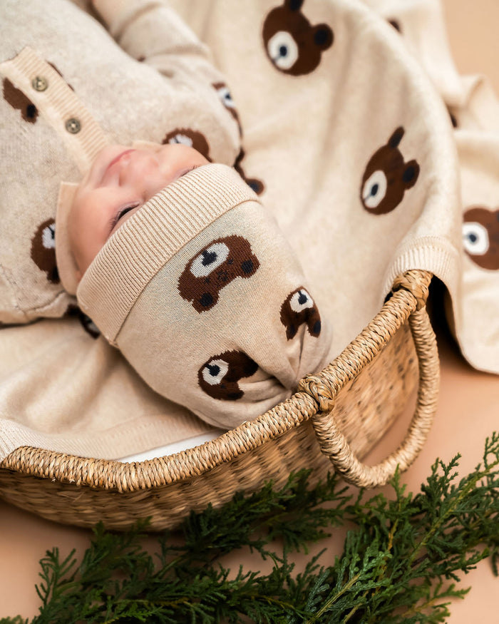 Bear Sweater Knit Round Baby Beanie Hat (Organic Cotton)