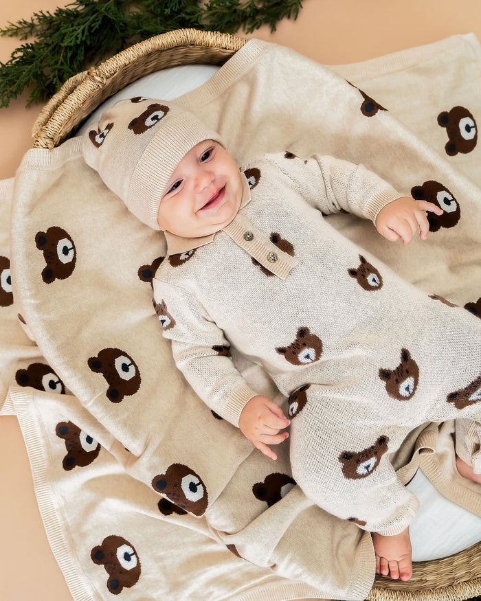 Bear Sweater Knit Round Baby Beanie Hat (Organic Cotton)