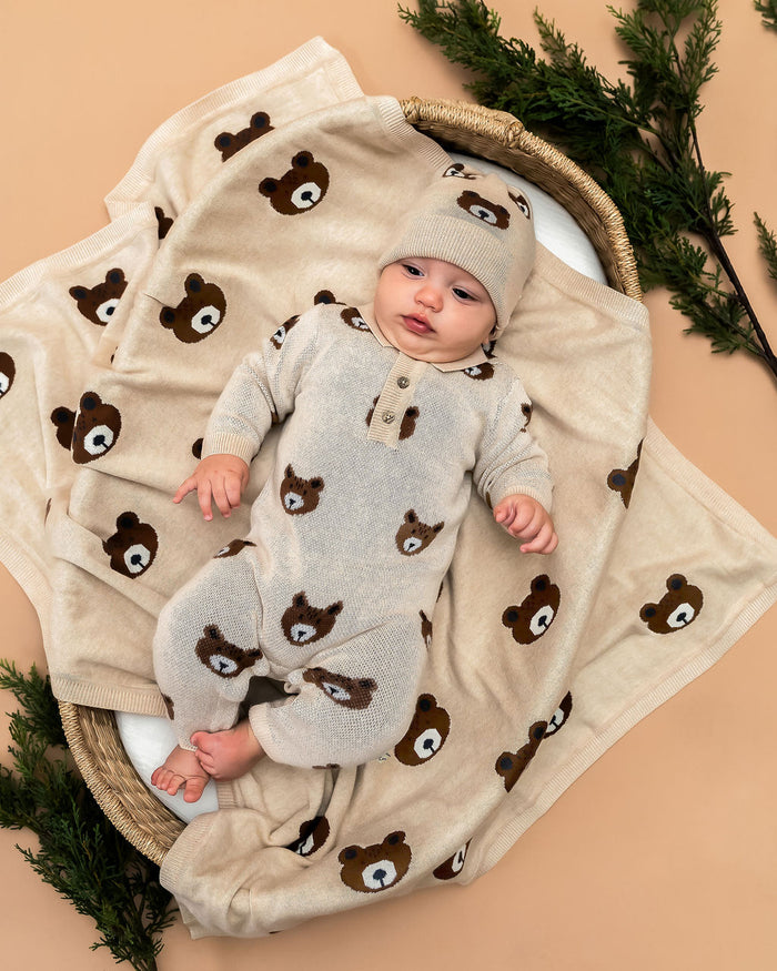 Bear Sweater Knit Round Baby Beanie Hat (Organic Cotton)
