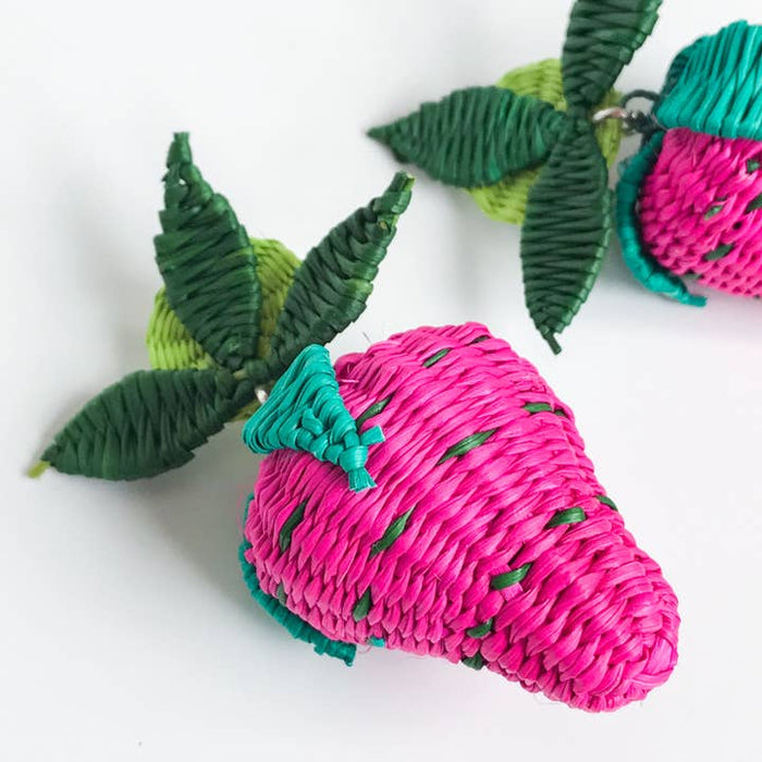 Belart LLC - Iraca Handwoven Mini Fruit Cluster Earrings - Strawberry