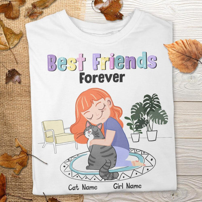 Best Friends Forever - Personalized Cat And Girl T-shirt