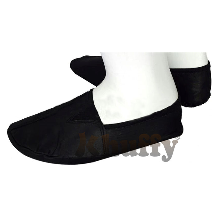 Black Men's/Women's Ankle Low-Cut Elastic Slip-On Halal Leather Sunnah Khuff Khuffain Socks For Mosque