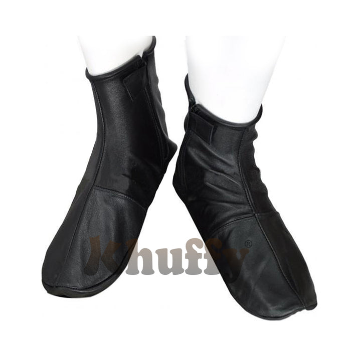 Black Men's/Women's Zipper Halal Leather Sunnah Khuff Khuffain Socks For Mosque