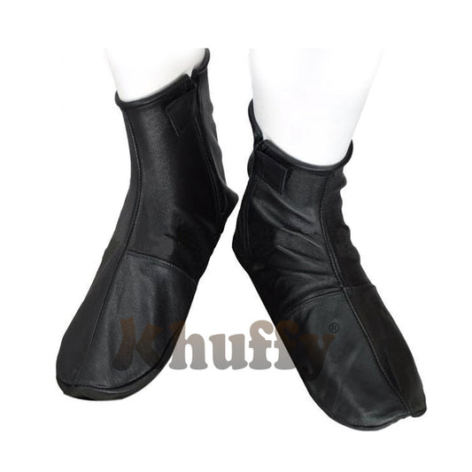 Black Men's/Women's Zipper Halal Leather Sunnah Khuff Khuffain Socks For Mosque