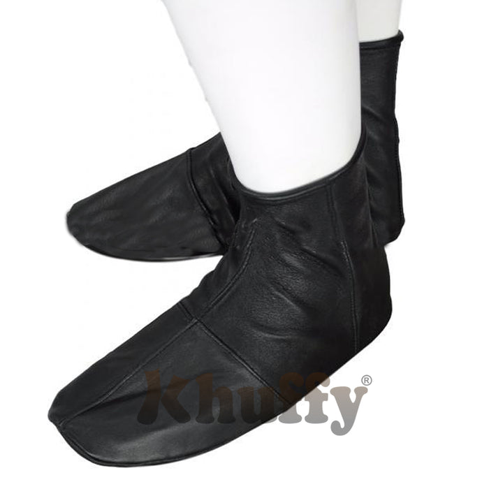 Black Men's/Women's Zipper Halal Leather Sunnah Khuff Khuffain Socks For Mosque