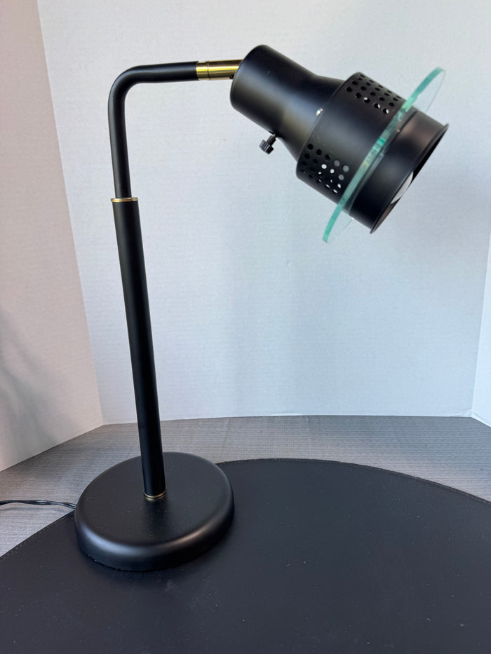 Black Metal Desk Lamp with Brass Accents (WORKS)