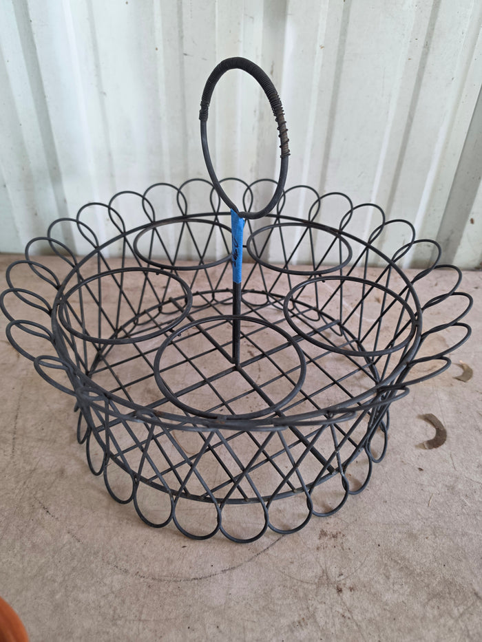 Black Wire Pot Holder Basket w/One Terracotta Pot