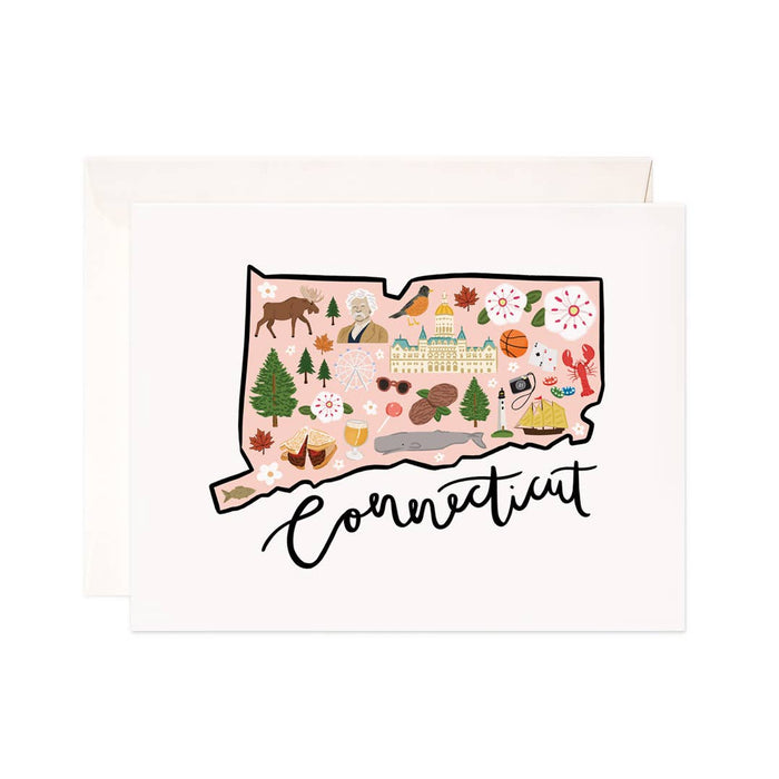 Bloomwolf Studio - Connecticut Greeting Card - State Map Stationery, Card Set