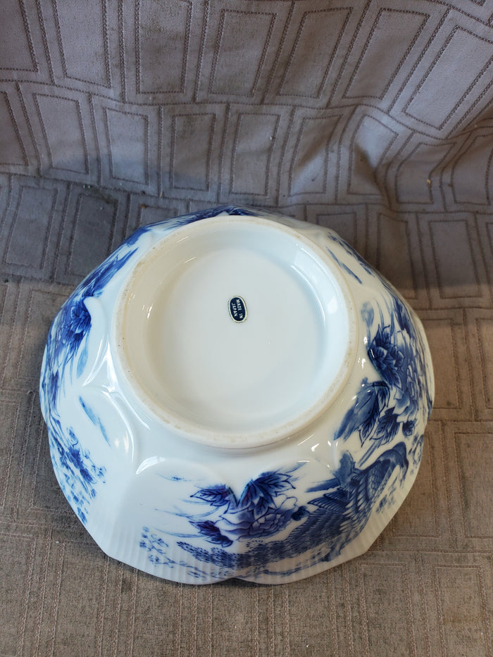Blue and White Asian Inspired Lotus Bowl