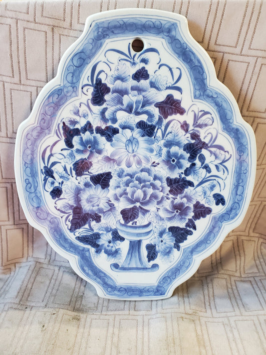 Blue and White Ceramic Floral Wall Plaque