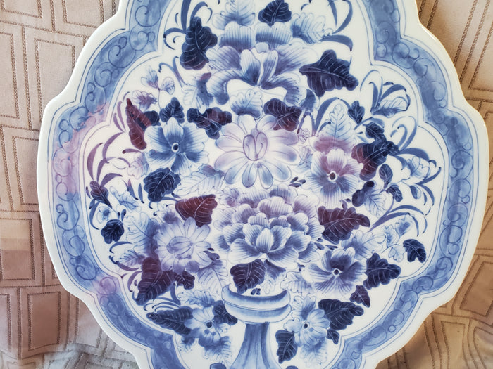 Blue and White Ceramic Floral Wall Plaque