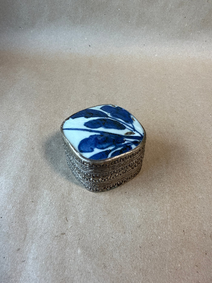 Blue And White Silver Plate Trinket Box