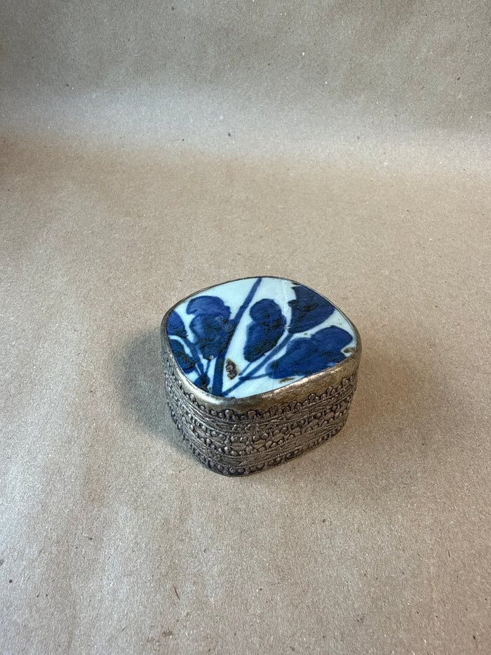 Blue And White Silver Plate Trinket Box