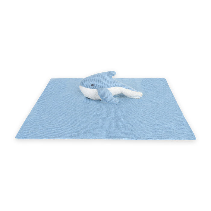 Blue Whale - Organic Baby Lovey Security Blanket Flat