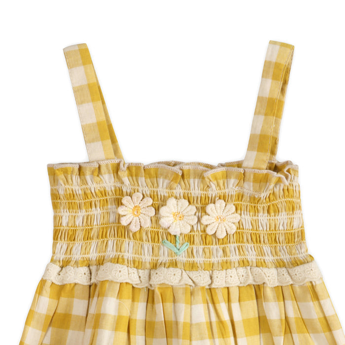 Bonnie Sunshine Gingham Smocked Baby Dress Detail (Organic)