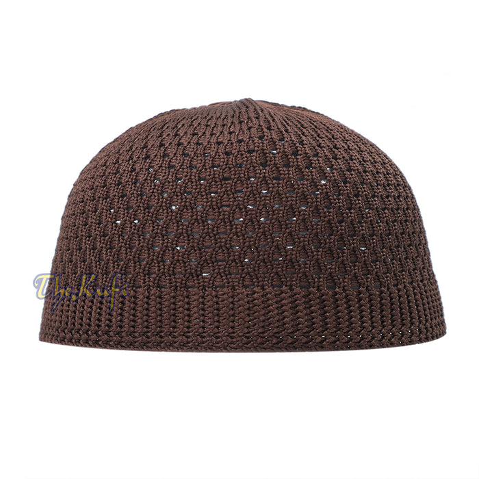 Brown Open-Weave Stretchy 100% Nylon Kufi Skull Caps