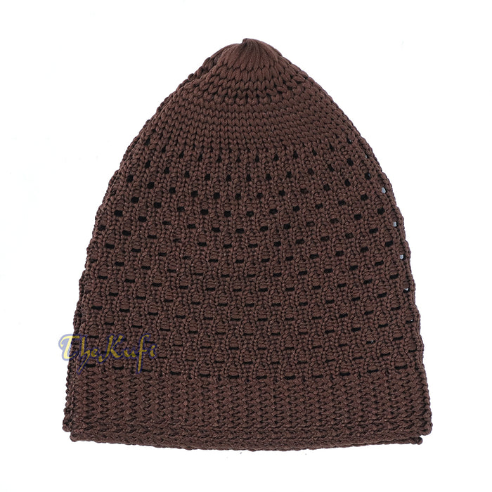 Brown Open-Weave Stretchy 100% Nylon Kufi Skull Caps