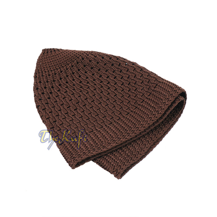 Brown Open-Weave Stretchy 100% Nylon Kufi Skull Caps