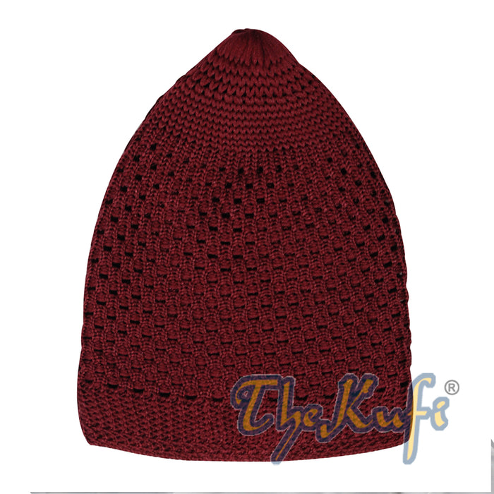 Burgundy Soft Open-Weave Nylon Stretchy Kufi Hat Skull Cap Beanie