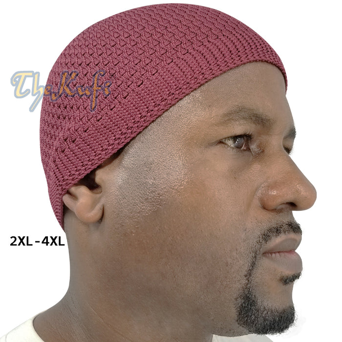 Burgundy Soft Open-Weave Nylon Stretchy Kufi Hat Skull Cap Beanie