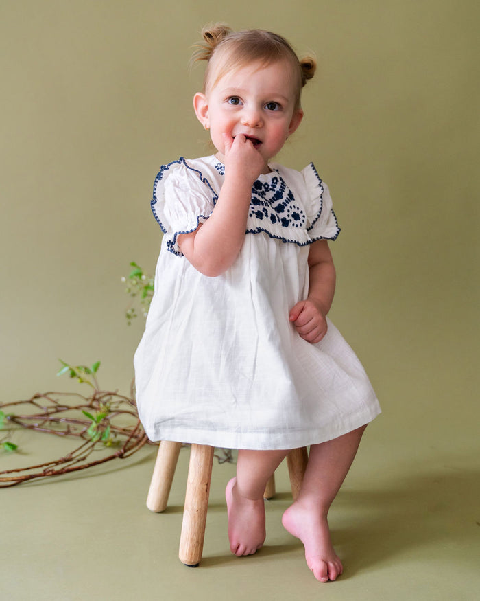 Cadence Bouquet Floral Embroidered Baby Dress + Bloomer (Organic Cotton)