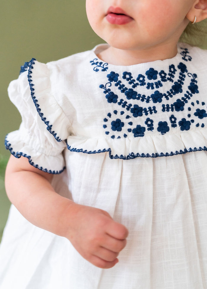 Cadence Bouquet Floral Embroidered Baby Dress + Bloomer (Organic Cotton)