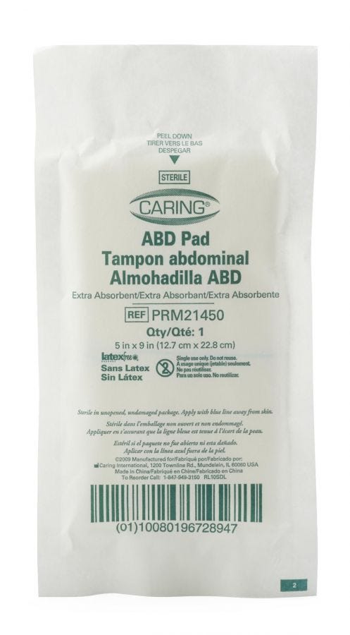 Caring Sterile Abdominal Pads 5" x 9" Box of 25