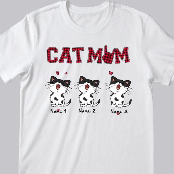 Cat Mom - Plaid Print - Personalized Cat T-shirt
