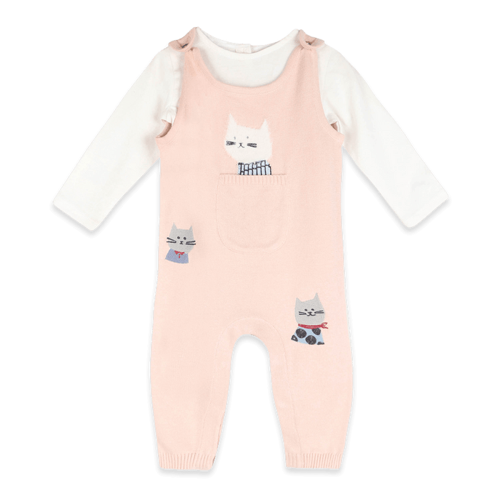 Cat's Meow Knit Baby Overall Set, Organic Cotton