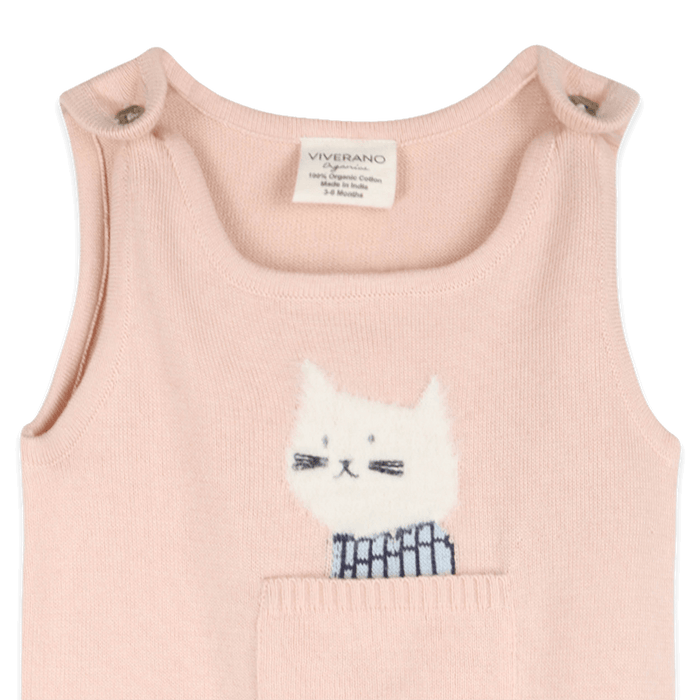 Organic Cotton Cat's Meow Knit Baby Overall Set, Detail