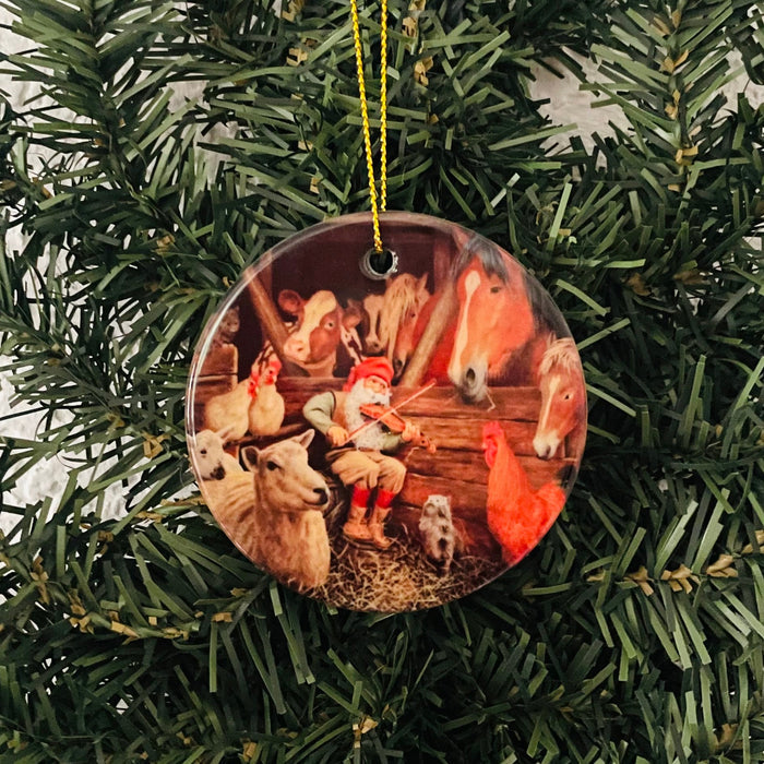 Ceramic Ornament, Jan Bergerlind Tomte playing violins for animals