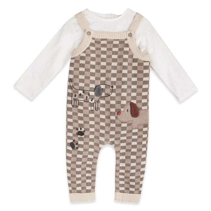 Check Dog 3D Knit Baby Overall Set, Organic Cotton