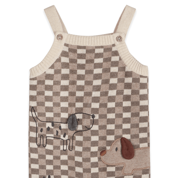 Organic Cotton Check Dog 3D Knit Baby Overall Set, Detail