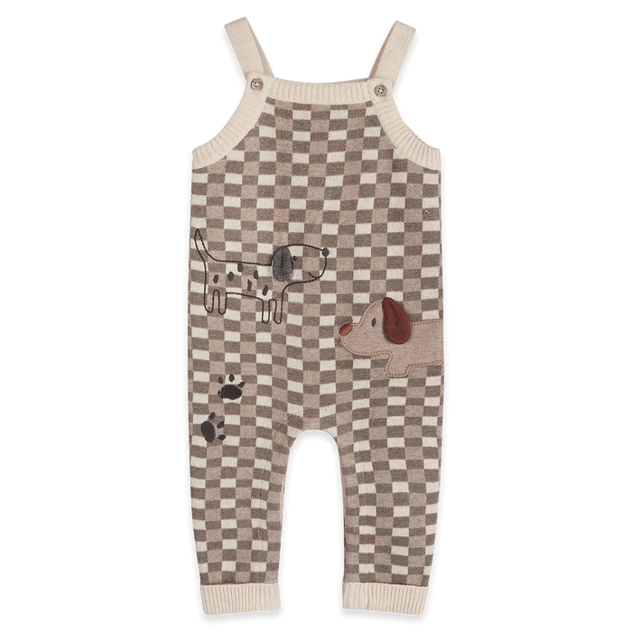 Organic Cotton Check Dog 3D Knit Baby Overall Set, Front