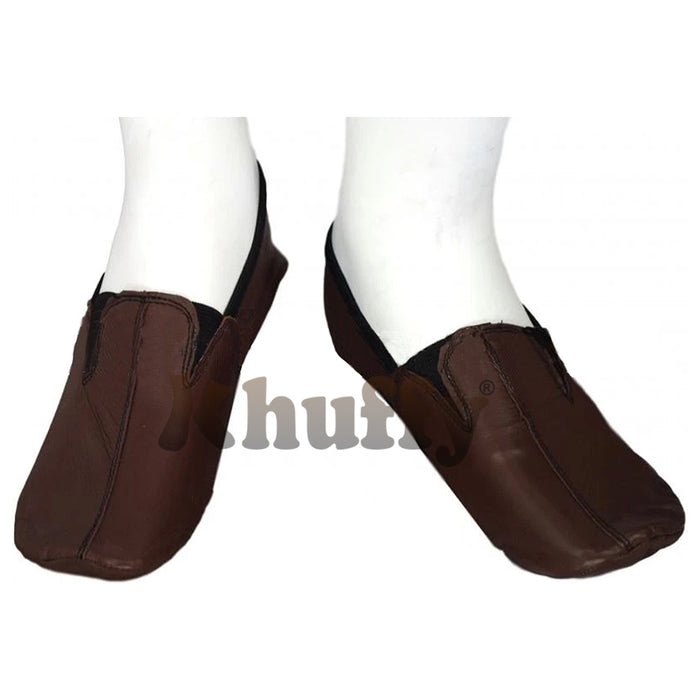 Chocolate Brown Men's/Women's Ankle Low-Cut Elastic Slip-On Halal Leather Sunnah Khuff Khuffain Socks For Mosque