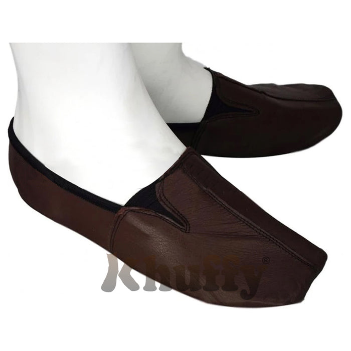 Chocolate Brown Men's/Women's Ankle Low-Cut Elastic Slip-On Halal Leather Sunnah Khuff Khuffain Socks For Mosque