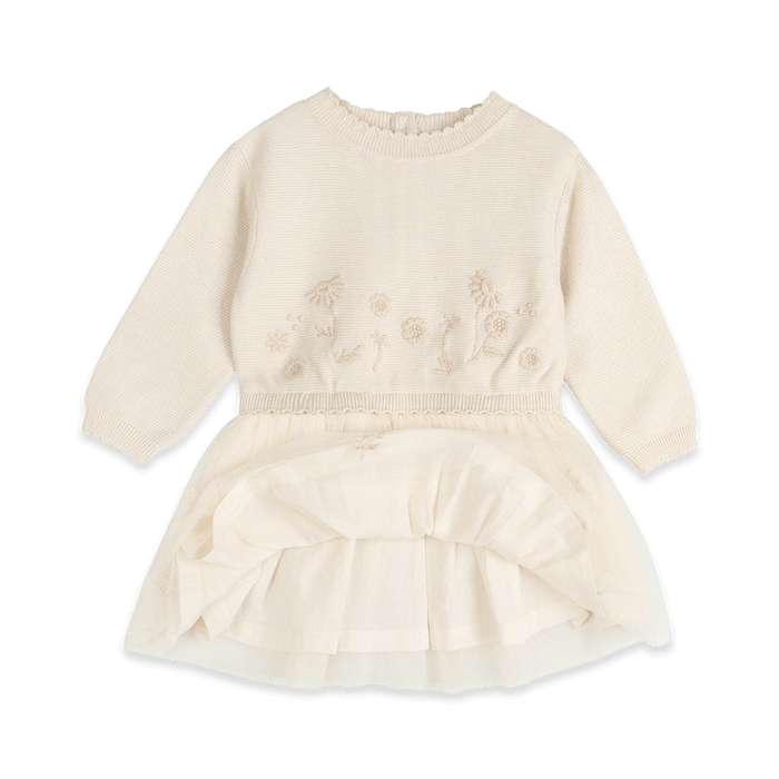 Organic Cotton Clara Floral Knit Baby Tutu Dress, Voile Lining