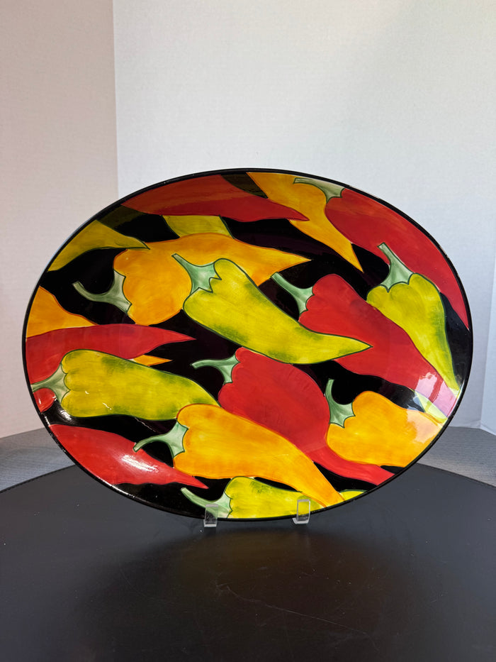 Clay Art Caliente Chili Peppers Large Oval Ceramic Serving Platter