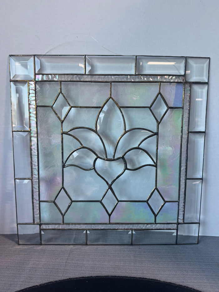 Clear Beveled & Iridescent Glass Lotus Window Decor