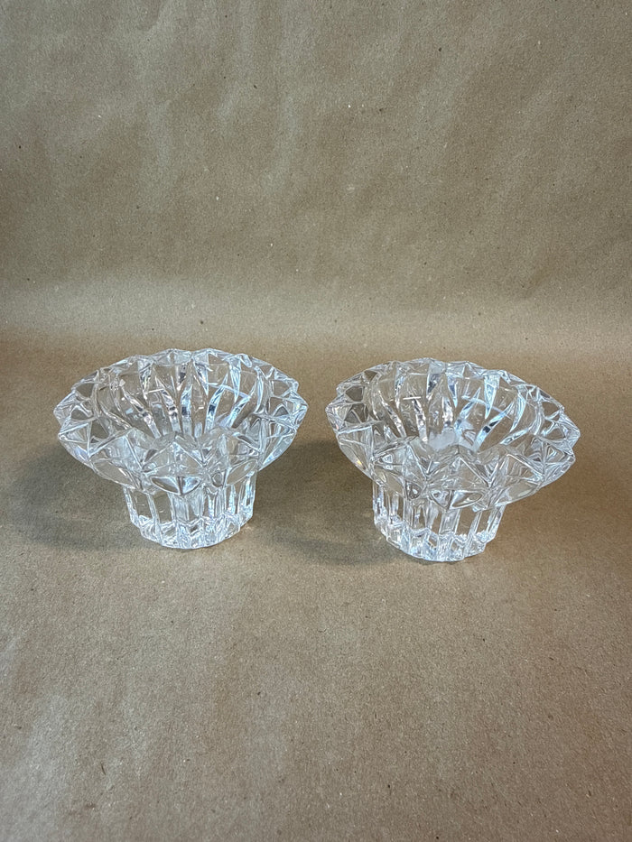 Clear Cut Glass Candle Holders - Pair