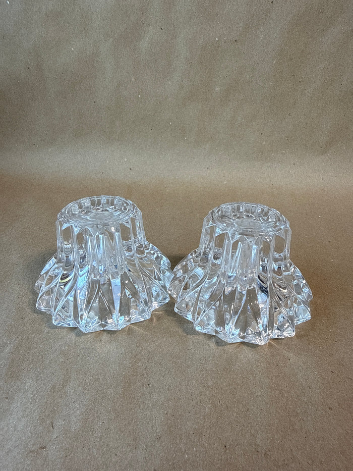 Clear Cut Glass Candle Holders - Pair